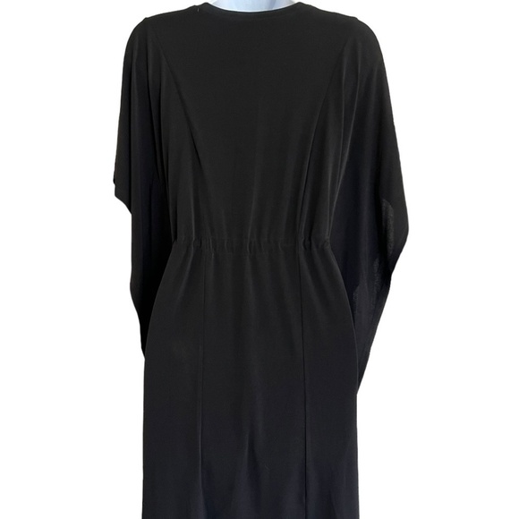 Calvin Klein | Black Dress | Drawstring Tie | V-Neck Casual Midi Dress - Picture 3 of 5